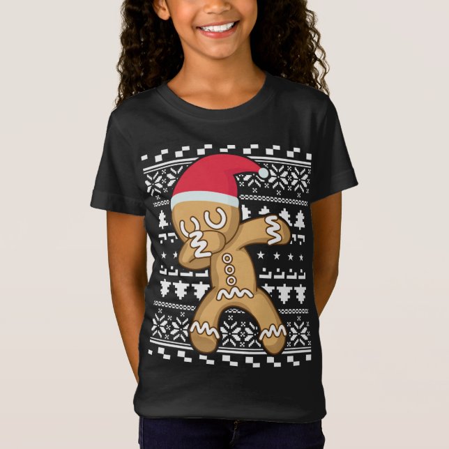 Camiseta Dabbing Gingerbird Man Ugly Christmas Sweater (Frente)