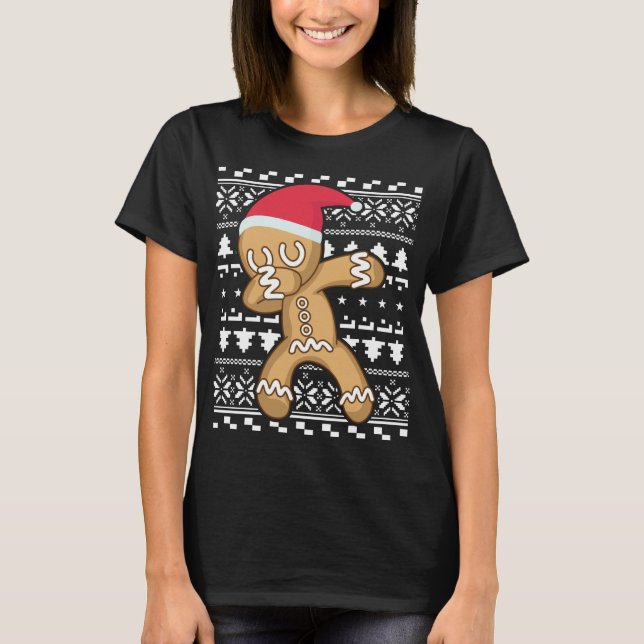 Camiseta Dabbing Gingerbird Man Ugly Christmas Sweater (Frente)