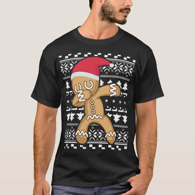 Camiseta Dabbing Gingerbird Man Ugly Christmas Sweater (Frente)