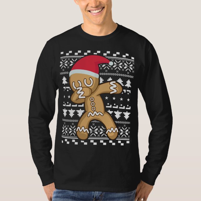 Camiseta Dabbing Gingerbird Man Ugly Christmas Sweater (Frente)