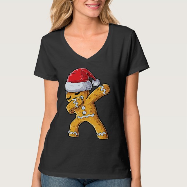 Camiseta Dabbing Gingerbread Santa Christmas Kids Boys Xmas (Frente)