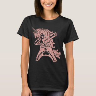 Camiseta Dabbing Glitter Rosa Unicorn Skeleton Halloween