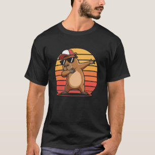 Camiseta Dabbing Groundhog Vibrações do Pôr do Sol Retro