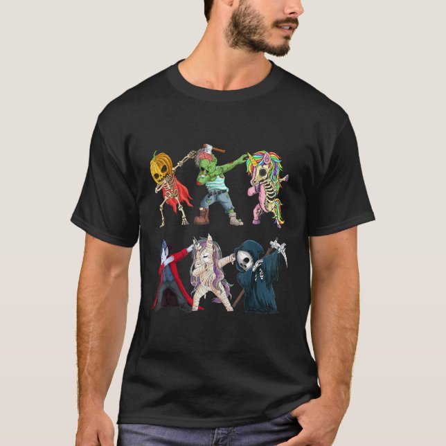 Camiseta Dabbing Halloween Boys Pumpkin Skeleton Zombie Uni (Frente)