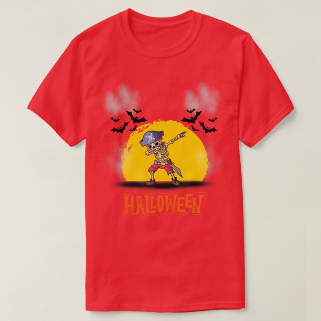 Camiseta Dabbing Halloween Boys Skeleton Zombie Scary Pumpk (Frente do Design)