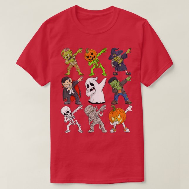 Camiseta Dabbing Halloween Skeleton Zombie Scary Pumpkin Va (Frente do Design)