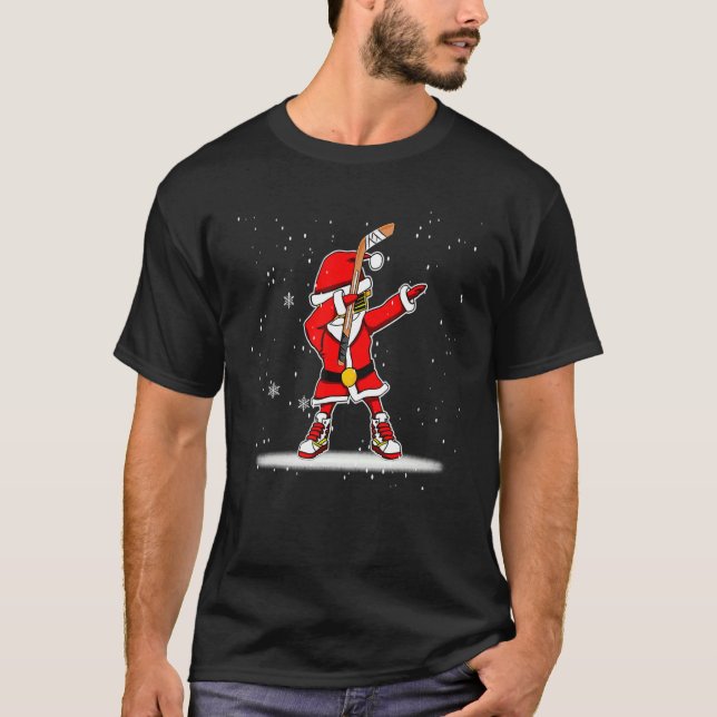 Camiseta Dabbing Hockey Christmas Santa Clause Snow Sport (Frente)
