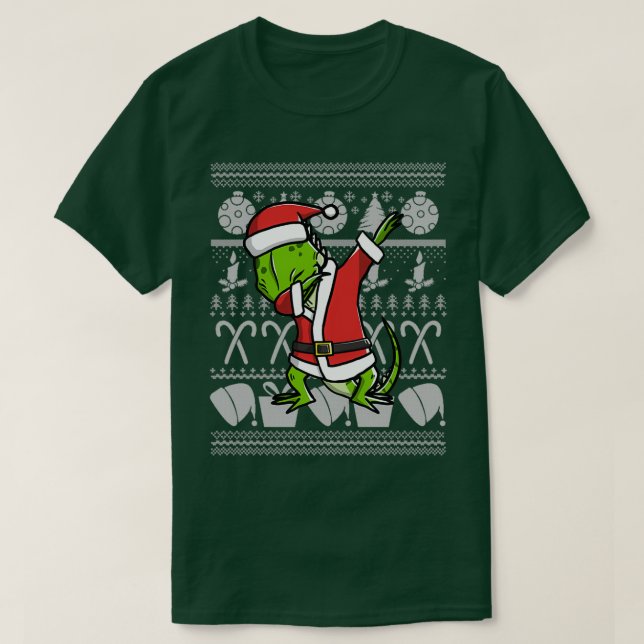 Camiseta Dabbing Iguana Ugly Christmas Sweater Graphic (Frente do Design)