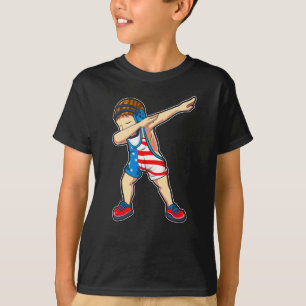 Camiseta Dabbing Luta Boy Wrestler EUA Flag