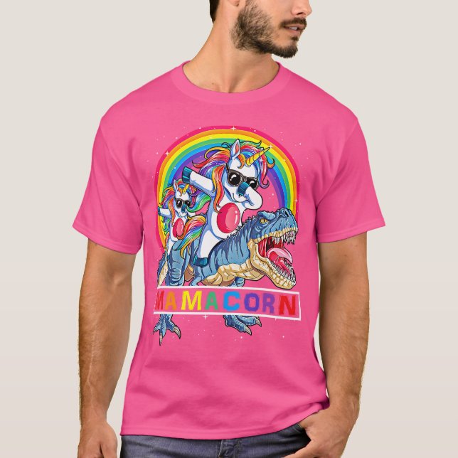 Camiseta Dabbing Mamacorn Unicorn Mãe Dinossaur Rainbow Mot (Frente)