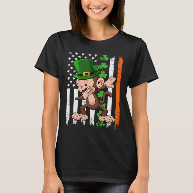Camiseta Dabbing Monkey Leprechaun Hat American Flag Rua Pa (Frente)