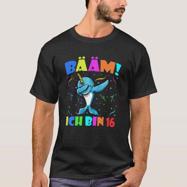 Camiseta Dabbing Narwhal Bääm Ich Bin 16 - Kids 16Th Birthd (Frente)