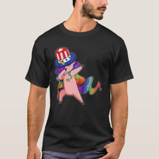 Camiseta Dabbing Patriotic 4 De Julho Teus American Unicorn