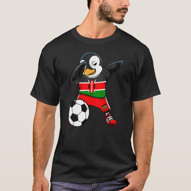 Camiseta Dabbing Penguin Kenya Soccer Fans Jersey Flag Foot (Frente)