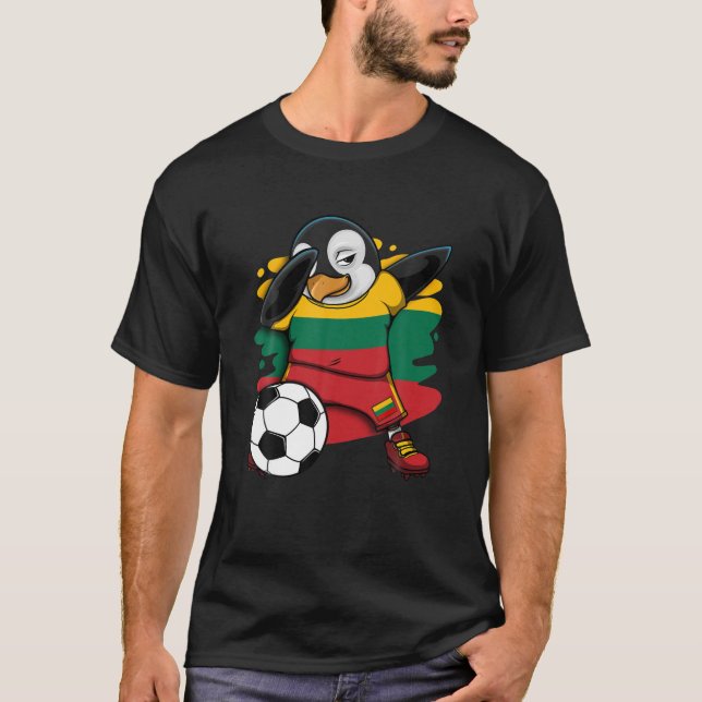 Camiseta Dabbing Penguin Lithuania Soccer Fans Jersey Footb (Frente)