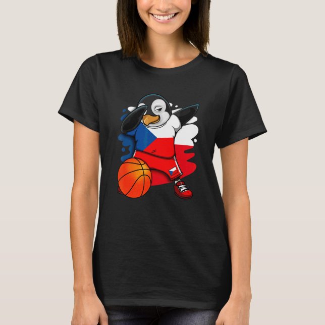 Camiseta Dabbing Penguin República Checa Fãs de Basquete Je (Frente)