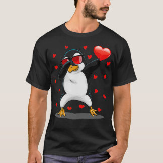 Camiseta Dabbing Penguin Sunglass Heart Dia de os namorados