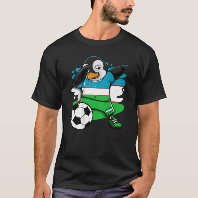 Camiseta Dabbing Penguin Uzbekistan Soccer Fans Jersey Foot (Frente)