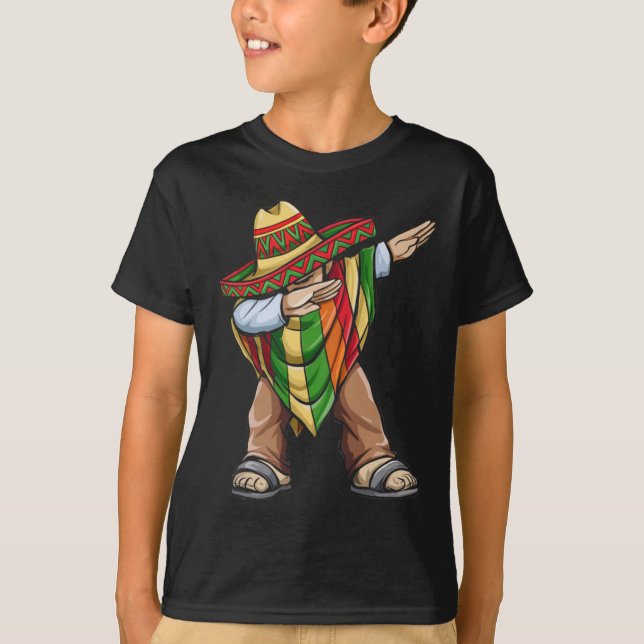 Camiseta Dabbing Poncho Cinco De Mayo Mexicano Sombrero Fes (Frente)