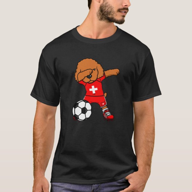Camiseta Dabbing Poodle Dog Suiça Soccer Ventiladores Jerse (Frente)