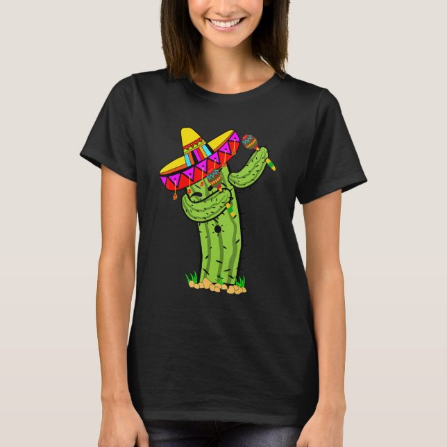 Camiseta Dabbing Prickly Cactus with mexican sombrero hat (Frente)