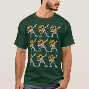 Camiseta Dabbing Pumpkin Head Skeleton preguiçoso Halloween