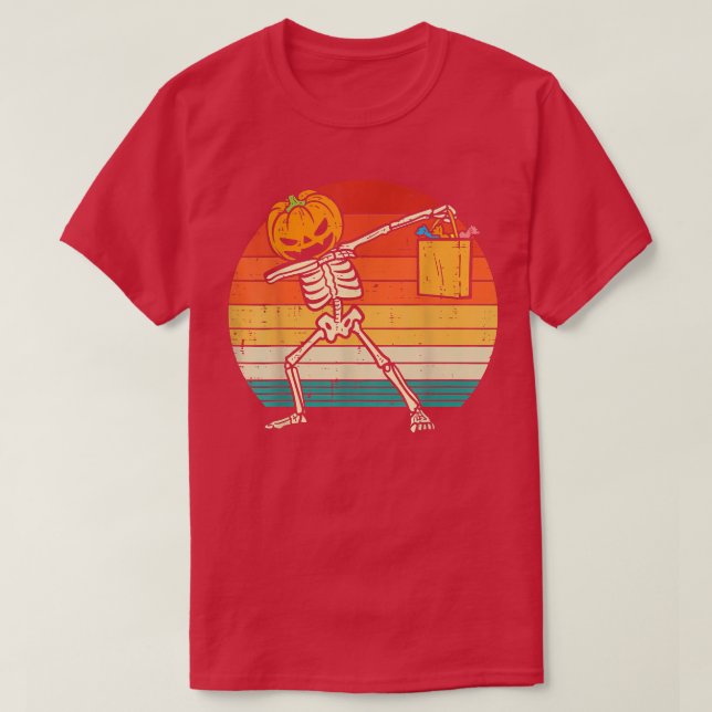 Camiseta Dabbing Pumpkin Skeleton Candy Retro Toddler (Frente do Design)
