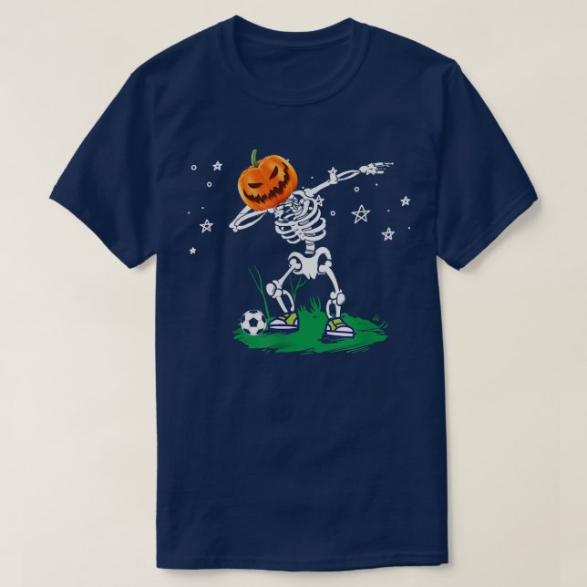 Camiseta Dabbing Pumpkin Skeleton Halloween Soccer Player T (Frente do Design)