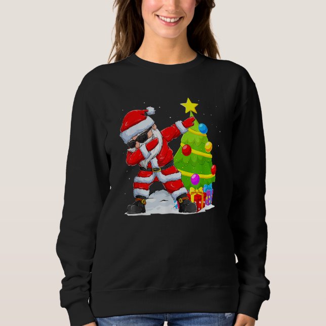 Camiseta Dabbing Santa Christmas Tree Lights Xmas  Boys Kid (Frente)