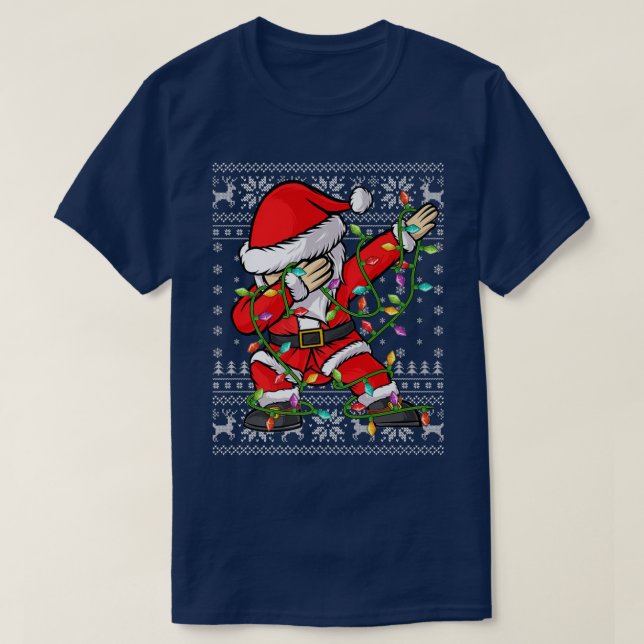 Camiseta Dabbing Santa Claus Xmas Luzes Feias Papais noeis  (Frente do Design)
