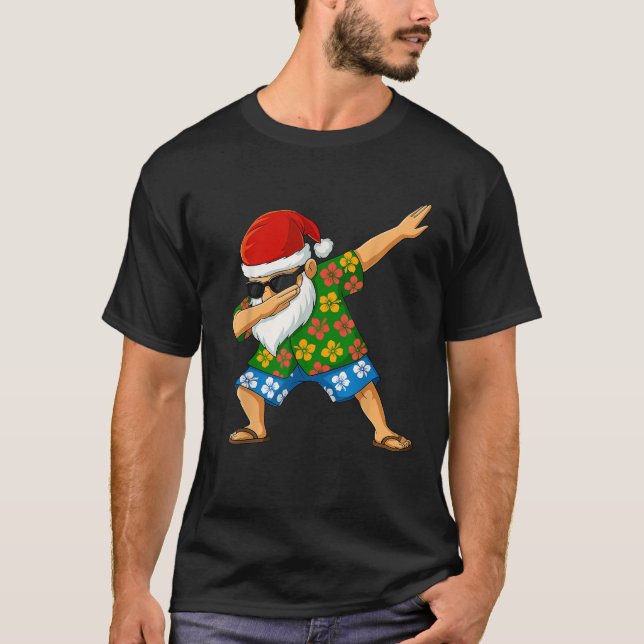 Camiseta Dabbing Santa Hawaiian Beach Outfit Summer Christm (Frente)