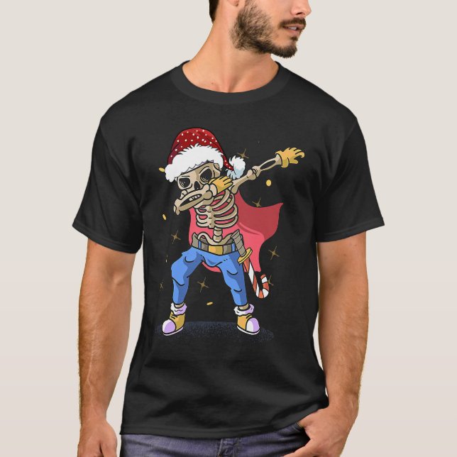 Camiseta Dabbing Santa Skeleton christmas  for men boy Chri (Frente)