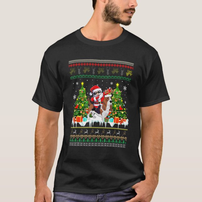Camiseta Dabbing Santa Sunglasses Riding Reindeer Basset Ho (Frente)