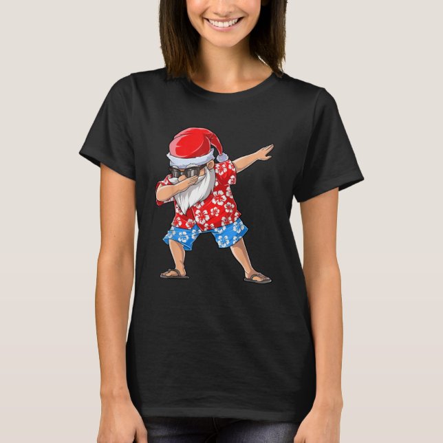 Camiseta Dabbing Santa Tropical Island Christmas Hawaiian X (Frente)