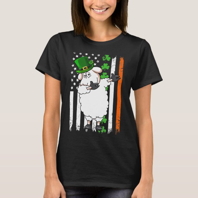Camiseta Dabbing Sheep Leprechaun Hat American Flag Rua Pat (Frente)