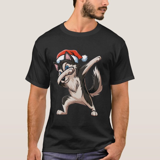 Camiseta Dabbing Siberian Husky Santa Hat Natal Dab Dan (Frente)