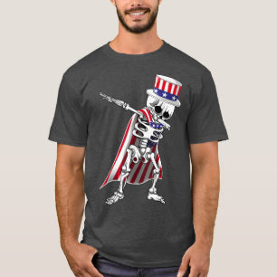 Camiseta Dabbing Skeleton 4 de julho Crianças Homens Engraç