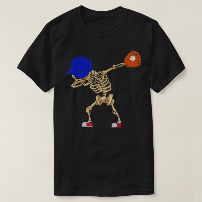 Camiseta Dabbing Skeleton Baseball Funny Halloween Boys Kid (Frente do Design)