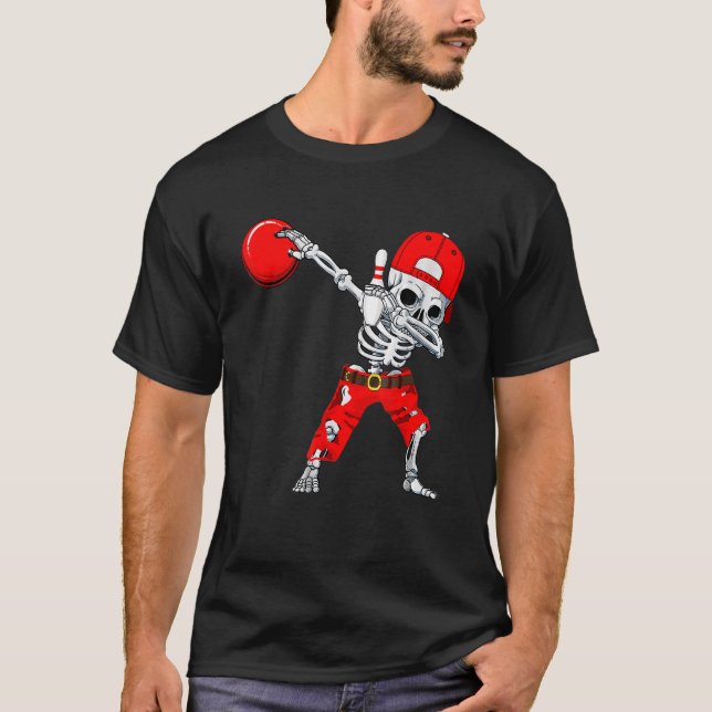 Camiseta Dabbing Skeleton Boliche Skull Halloween Costume (Frente)