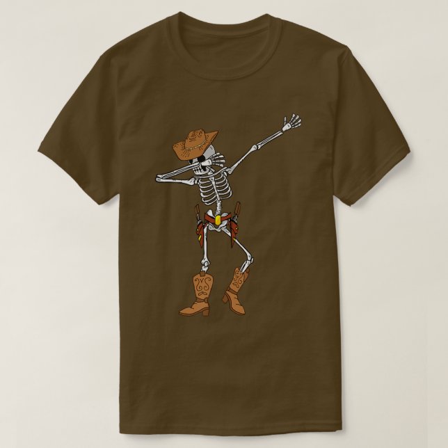 Camiseta Dabbing Skeleton Cowboy Engraçado Cowboy Skeleton  (Frente do Design)