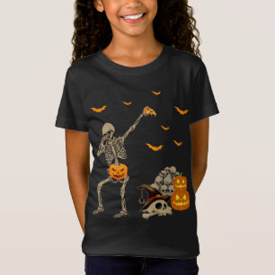 Camiseta Dabbing Skeleton Eating Pizza Assustadora Pumpkins