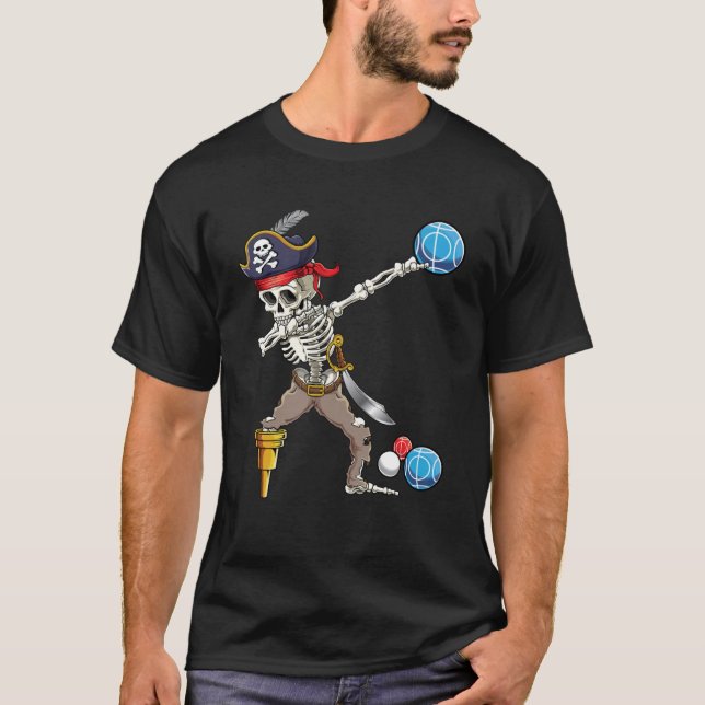 Camiseta Dabbing Skeleton Pirate Bocce Boccie Hallowee (Frente)
