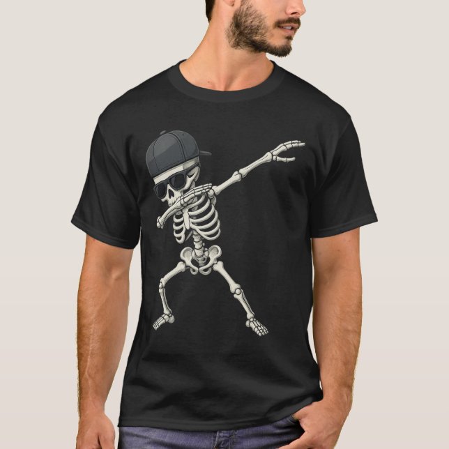 Camiseta Dabbing Skeleton Pirate Halloween Kids Jolly Roger (Frente)