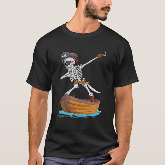 Camiseta Dabbing Skeleton Pirate Halloween Spooky Jolly (Frente)