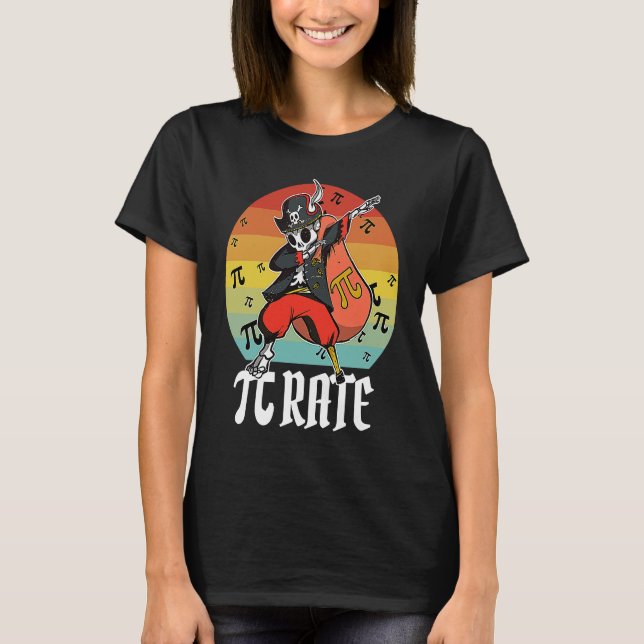 Camiseta Dabbing Skeleton Pirate Matemática Pi Taxa Pi Dia  (Frente)