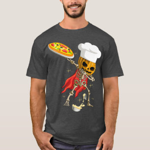 Camiseta Dabbing Skeleton pizza chef Halloween Scary Pumpki