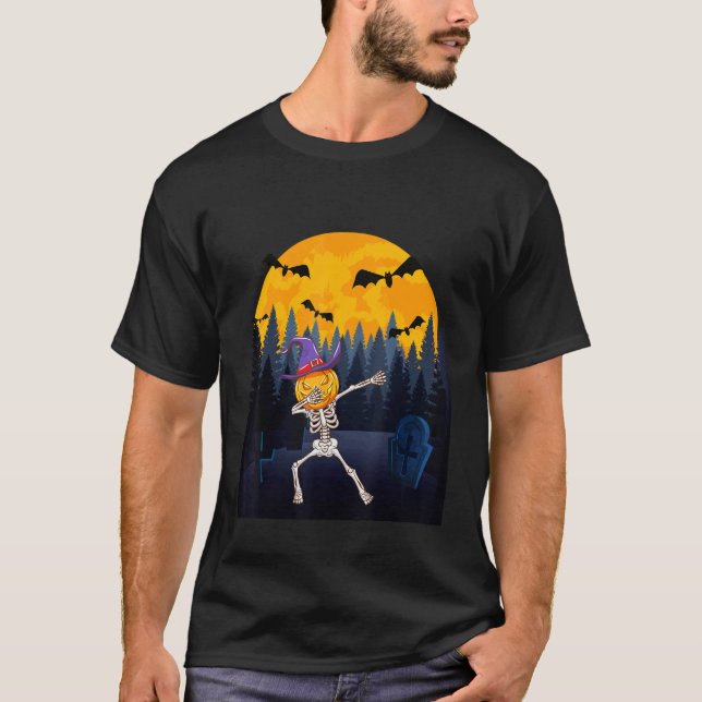 Camiseta Dabbing Skeleton Pumpkin Dab Halloween Costume Men (Frente)