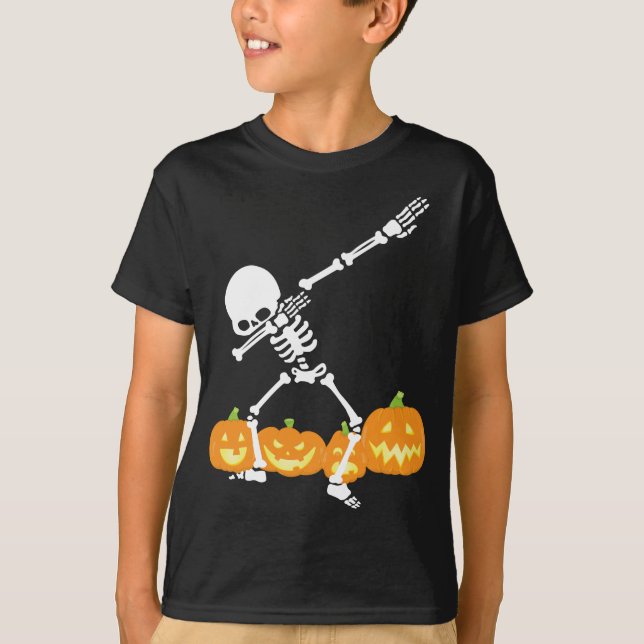 Camiseta Dabbing Skeleton Pumpkin Field Halloween Spooky (Frente)