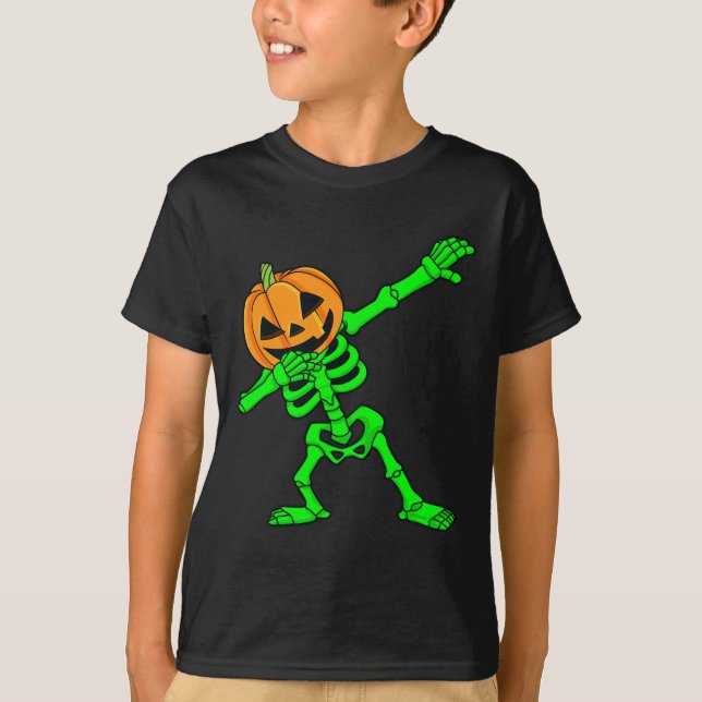 Camiseta Dabbing Skeleton Pumpkin Head Halloween Dab (Frente)