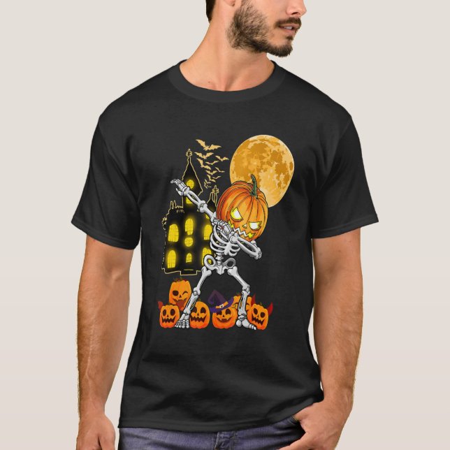 Camiseta Dabbing Skeleton Pumpkin Jackolanterna Halloween K (Frente)